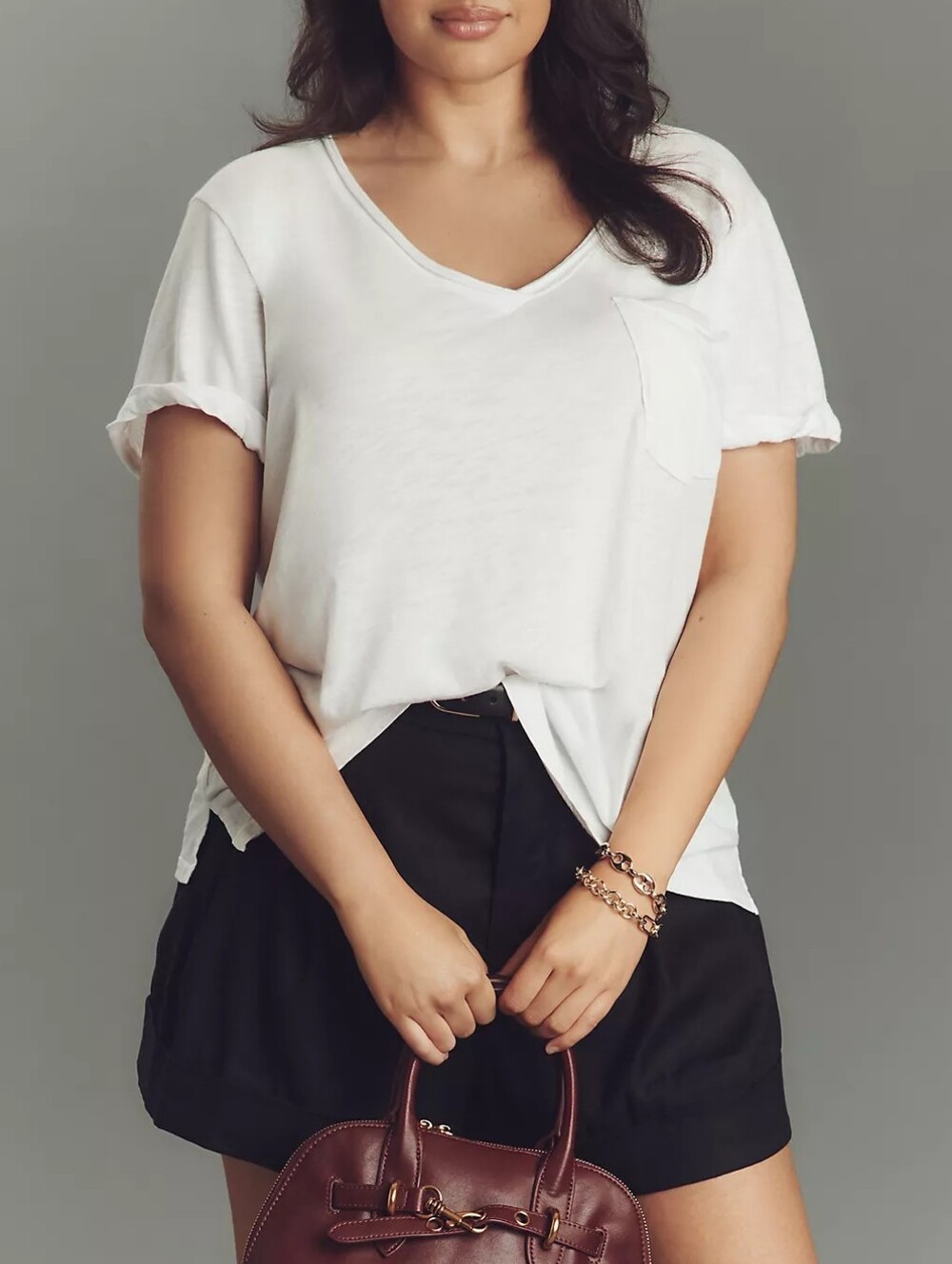 Anthropologie Plus White V-Neck Pocket Tee - Relaxed Short Sleeve